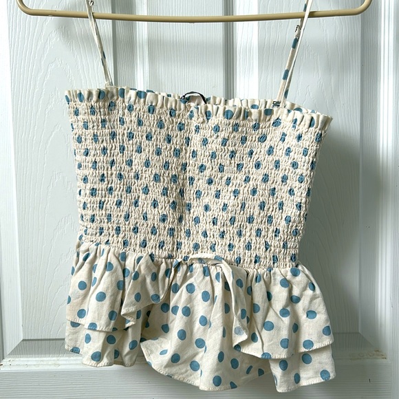 Zara polka dot scrunch top with tiered ruffle bottom - Picture 1 of 6